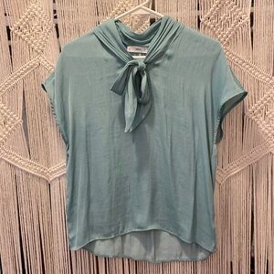 Mango Aquamarine Satin Top